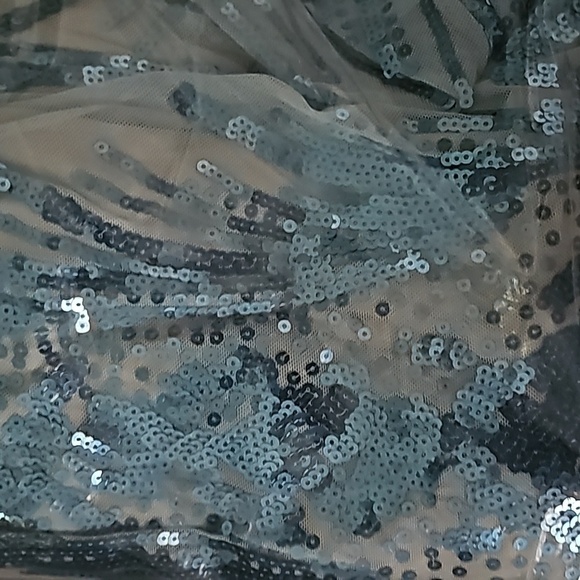 Blue, Graphic Print, Deep V Neck, Backless,  Contrast Sequined Mermaid Maxi Gown - Picture 10 of 16